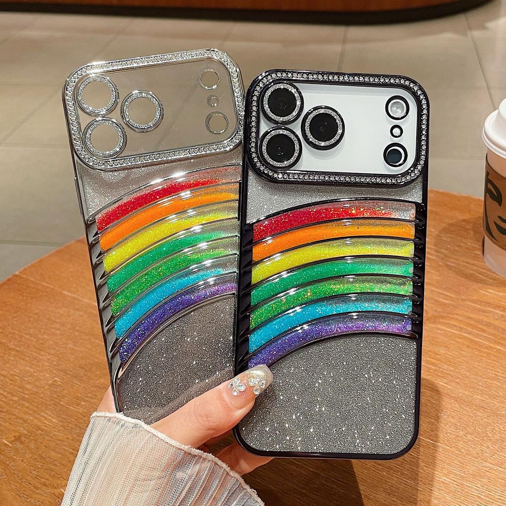 For IPhone 17 Promax Phone Case Electroplated with Rhinestones for Apple 16 Sparkling Powder Luxury 15 Rainbow Flowing Sand Case