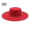 Classic Wide Brim Hat Retro Flat Top Hat, Wool Felt Pork Pie Bowler with Vintage Style Fedora Metal Ring, Trilby for Women Men Autumn Winter