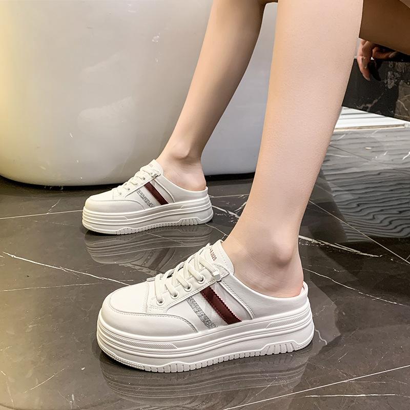 

Кожаные женские туфли на платформе с увеличением внутренней высоты см, белые туфли, весна и лето, новые туфли-полушлепанцы с закрытым мыском, ленивые одинарные туфли 40 красный