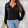 Autumn Winter New Solid Color Plus Size Women's Top V Lapel Long Sleeve Ribbed Brushed T-shirt Loose Casual