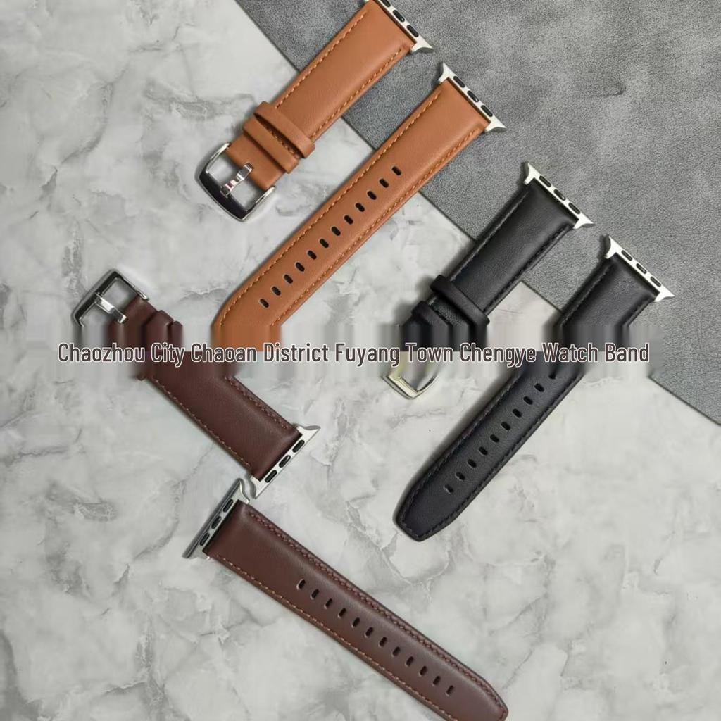Apple Watch Genuine Cowhide Leather Strap - Compatible with Series 3-8/SE