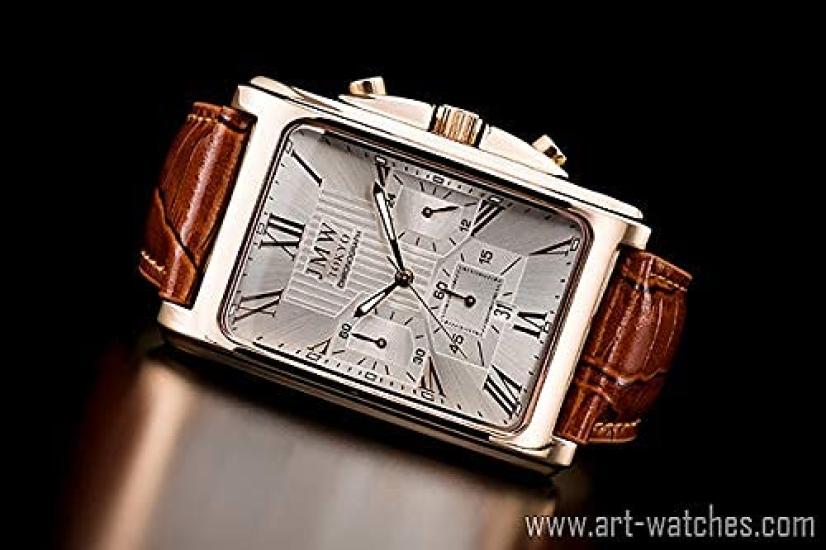 [JMW TOKYO] Herrenuhr Quadratisch Silber & Roségold Uhr Quadratisch Rechteckig Herren Chronograph Limited Edition Seiko Quarz Lederarmband Echt