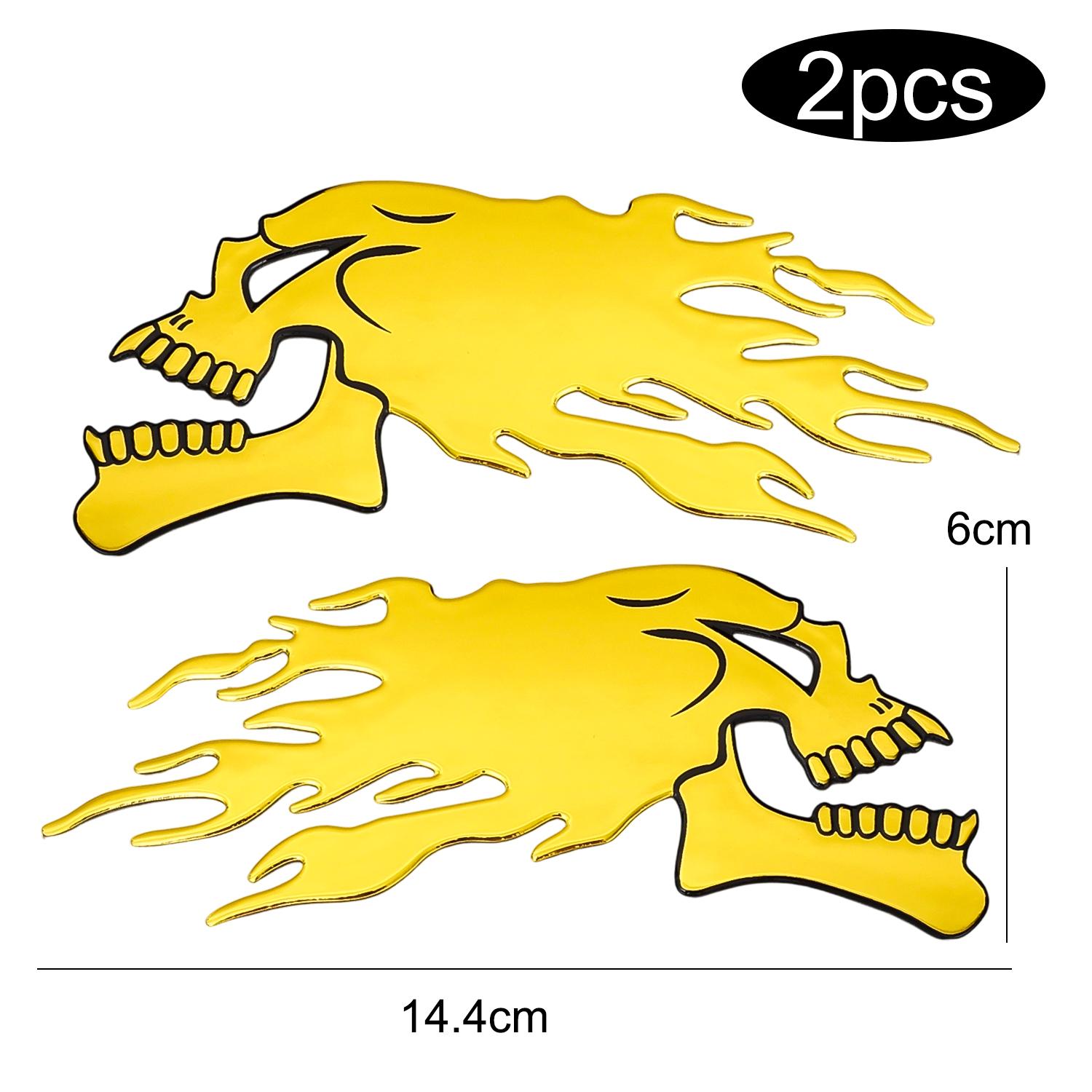 

2pcs/set 3D Fire Ghost Skull Head Auto Hurricane Chrome Plating Motorcycle Stickers Silver Golden Skeleton Fuel Tank Sticker золотистий