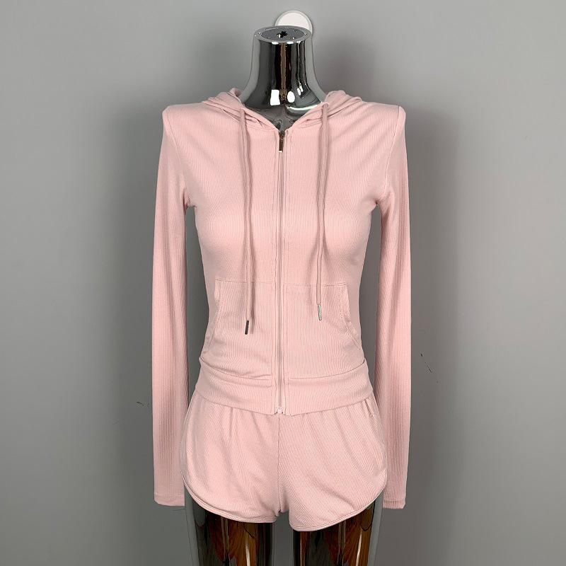 Korean Dongdaemun Figure-Hugging Slimming Hoodie & Shorts Set One Size темно-розовый