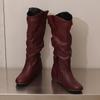 Yellow Wine Red Women Mid Calf Boots Med Wedge Heel Big Size 50