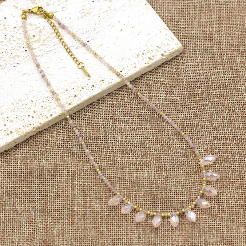 Vintage Bohemian Crystal Beaded Necklace with Faux Gemstones - High-End Faceted Clavicle Chain for Women