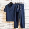 Herren Hemd+Hose Zweiteiliges Set Sommer Herren Baumwolle Leinen Anzug Mode Klassische Hemden Männlich Business Casual Strand T-Shirts Outfits