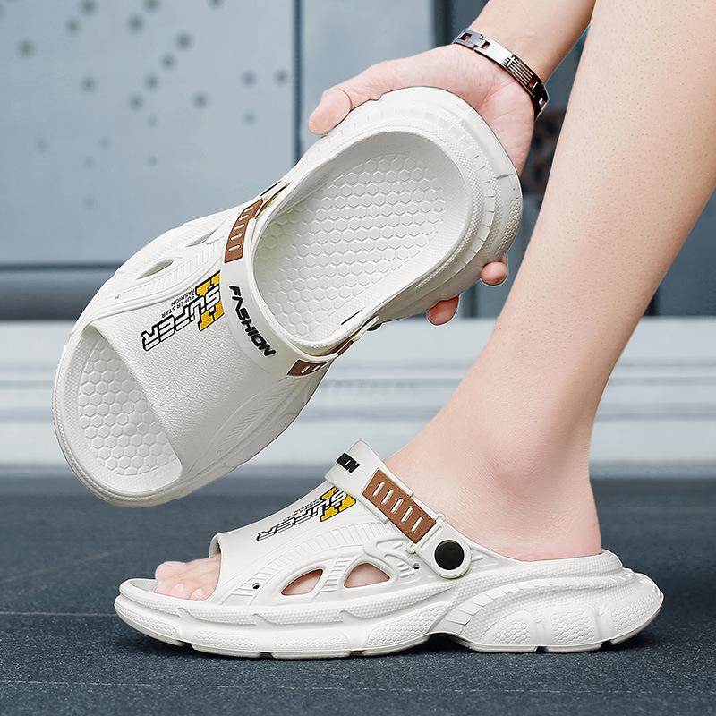 Sandals summer new men's breathable deodorant thick bottom stepping on shit feeling two wear one-word drag outdoor travel seaside tide drag
