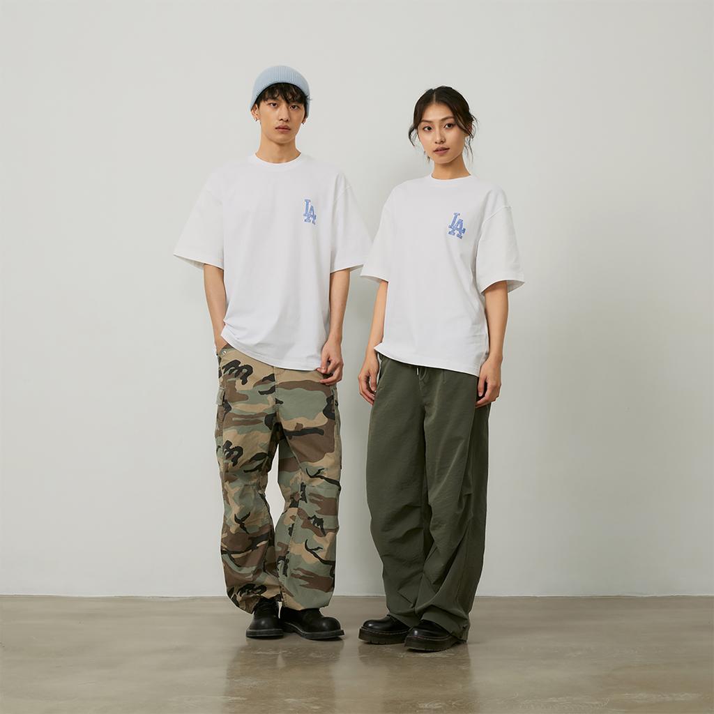 New MLB Base Logo T Shirts Unisex Ecru 3ATSU0143-07WHS