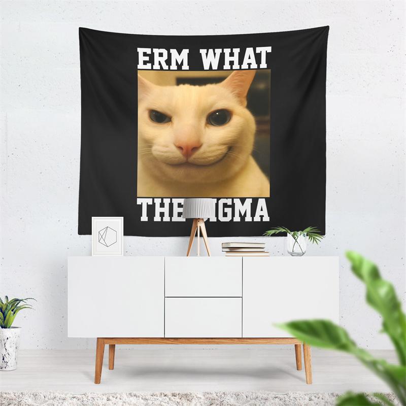 Aertemisi Erm What the Sigma Cat Funny Meme Tapestry Wall Hanging Art for Bedroom Living Room College Dorm Party Backdrop