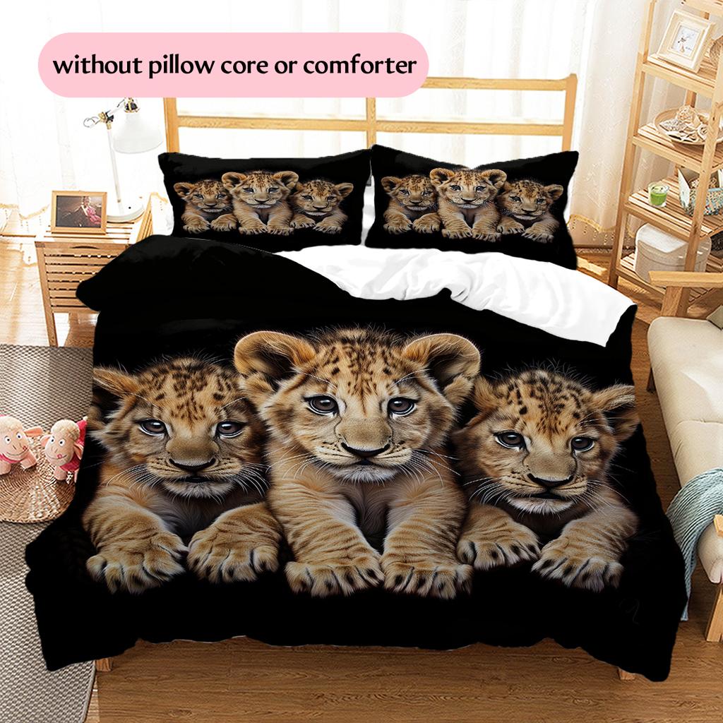 Little Lion Pattern Bedding Home Decoration Birthday Gift (1 * duvet cover + 2 * pillowcase, without core)