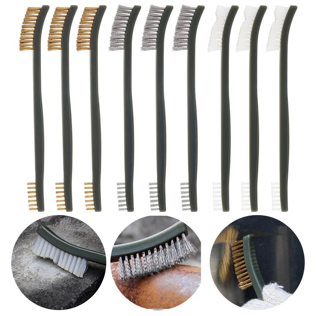 3pcs/9pcs 7 Inch Rust Paint Metal Cleaner Cleaning Welding Slag and Rust Mini Wire Brush Sets, Steel Nylon Brass Brush