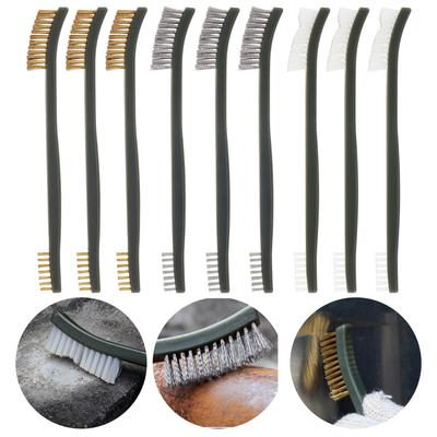 3pcs/9pcs 7 Inch Rust Paint Metal Cleaner Cleaning Welding Slag and Rust Mini Wire Brush Sets, Steel Nylon Brass Brush