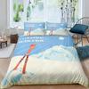 Winter Ski Sports King Queen Duvet Cover Snow Skiing Bedding Set Cartoon High Mountain Landscape 2/3 Pcs Blue White Quilt Cover