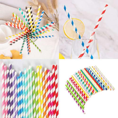Colorful Striped Paper Straws, Perfect for Weddings, Parties, and Cocktails, Pack of 100