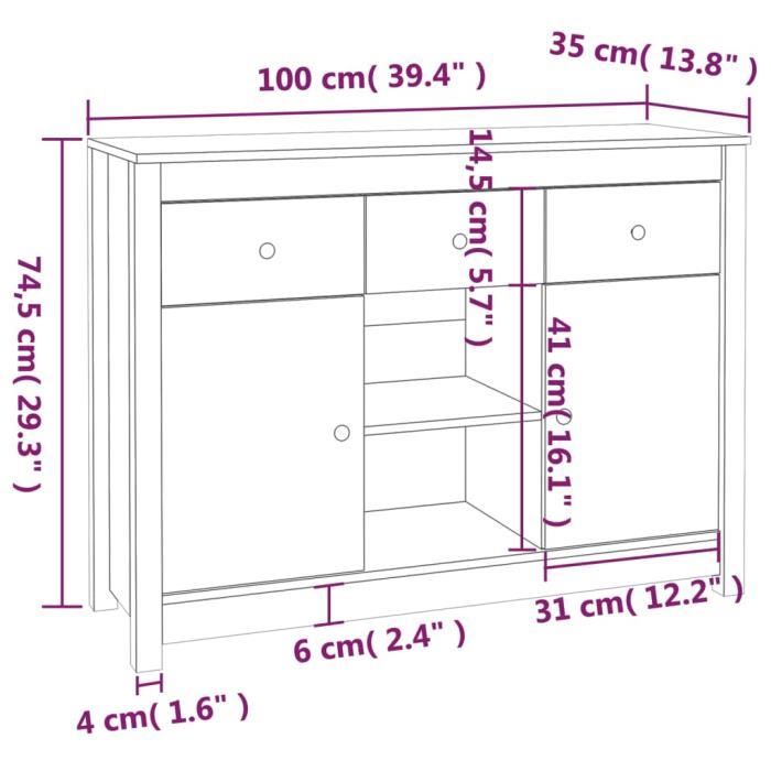 814549 vidaXL Buffet 100x35x74,5 cm Bois massif de pin