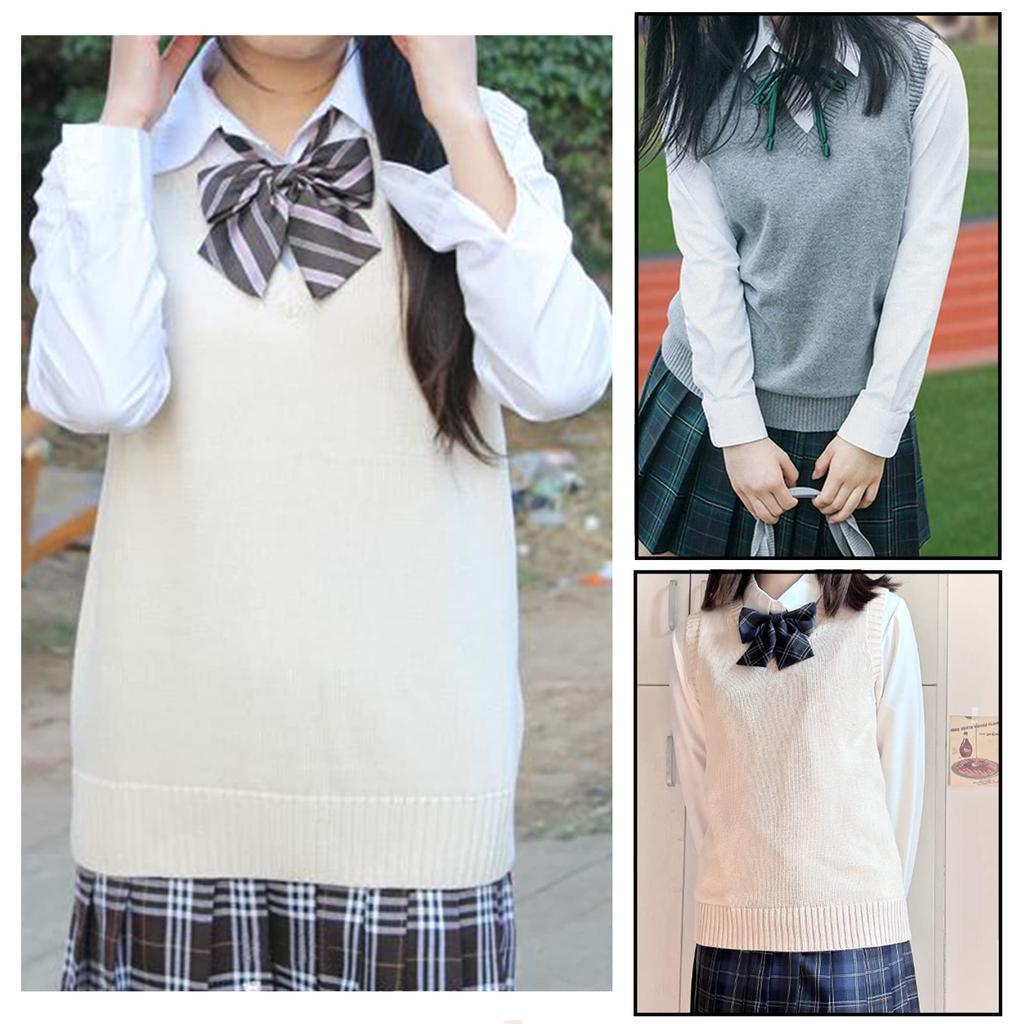 School Vest for for High School Loose Black [jinghuiyue] Girls, V-neck, Uniform, Knit, Students, Plain, Fit, (JJP0003B-L)