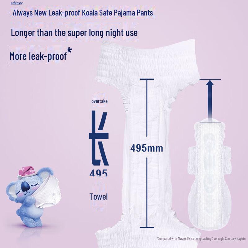Shubao Koala Overnight L-Size Sanitary Panties, Night Use, 4-Pack (1223)
