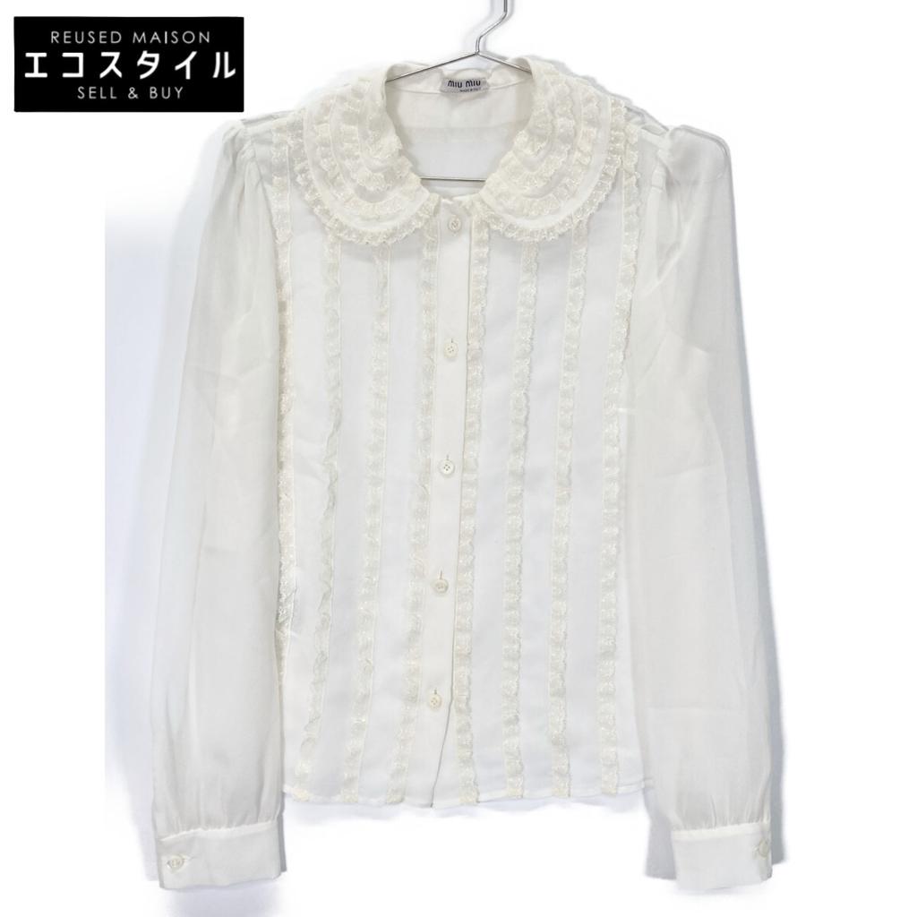 MIUMIU White MK1627 Lace Blouse tops 36 whiteUsed