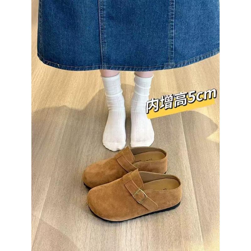 

Толстая подошва, внутренняя высота увеличивает, женские новые весенне-осенние туфли-полушлепанцы с закрытым носком, женские, на педали 40 верблюд