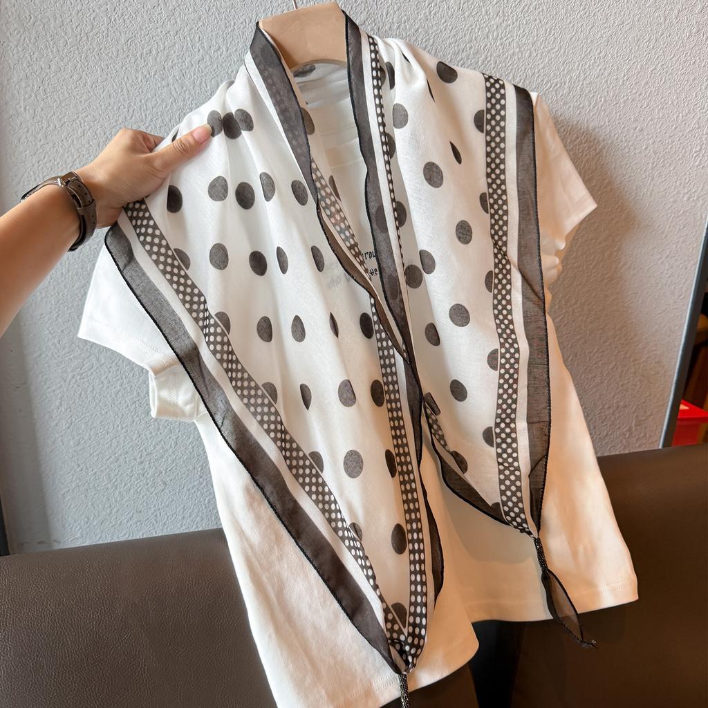 Japanese Retro Polka Dot Cotton and Linen Triangle Scarf Silk Scarf Women's Thin Neck Protection Scarf High-end Neck Scarf