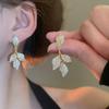 Zircon Leaf Tassel Earrings for Women High-end French Retro Fashion Drop Earring Temperament Versatile Luxury Designer Zircon
