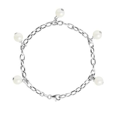 Bracelet - - CHARM'S - 5 Freshwater Cultured Pearls 7-8 Mm - 925 Silver - Adjustable Size