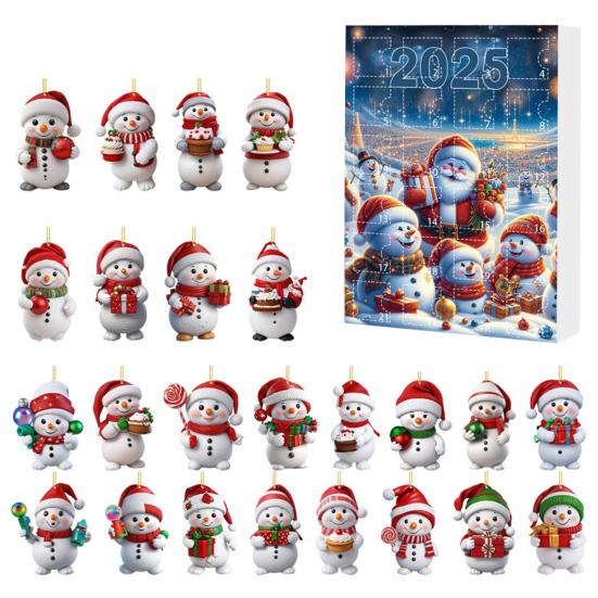 2025 Snømann Adventskalender 24-dagers Jule Nedtellingskalender Akryl Juletre Nedtelling Dekor for Barn