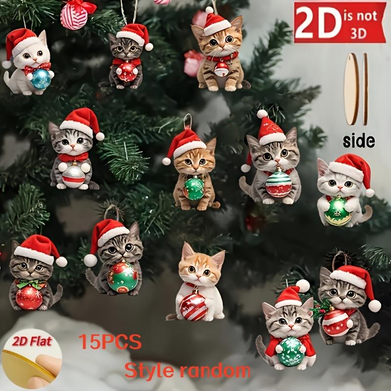 

15-Piece Set of Random Style Kitten Pendants, Acrylic Flat Car Decoration Pendants, Christmas Tree Pendants, Add a Christmas Atmosph