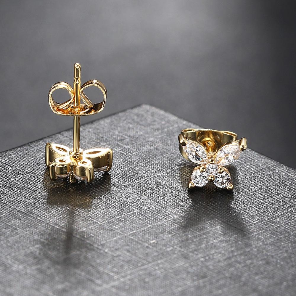 Gold Color Butterfly Stud Earrings For Women Korean Dainty Cubic Zirconia Piercing Lobe Ear Accessories Girls Jewelry Gifts E404