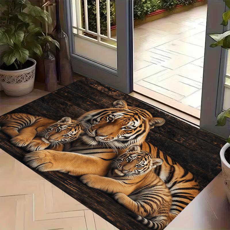 1Pcs Anti Fatigue Door Rugs, Tiger Family Print Waterproof Non-Slip Thick Cushioned Door Mat Heavy Duty Comfort Standing Mat for Door
