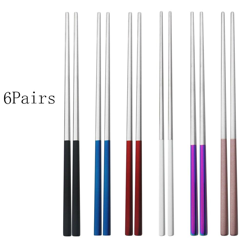 Dinnerware 6 Pairs 304 Stainless Steel Set Square Chopsticks Light Weight Hash Sushi Chinese Japanese Chopsticks Tableware