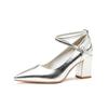 Silver pointed high heels women's autumn new cross belt with skirt temperament light mouth thick heel single shoes