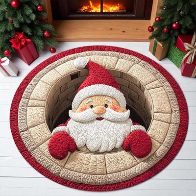 60*60cm Christmas Round Carpet Crystal Velvet Red Santa Claus Floor Mat Atmosphere Decoration 3D Special-shaped Bedroom Door Mat