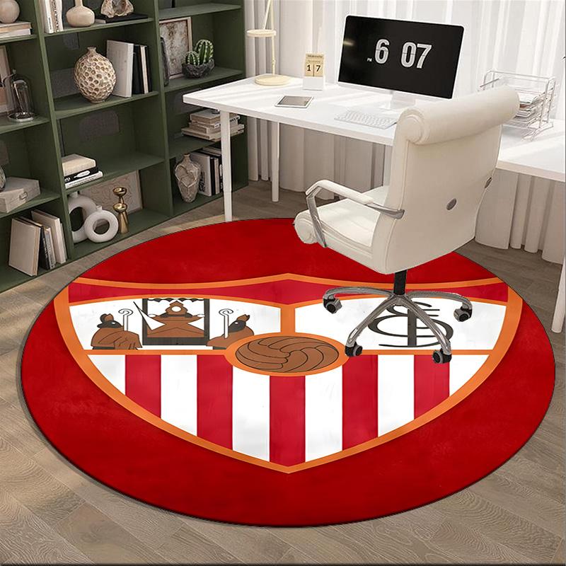 Sevilla Fc Crest Design Round Rug for Livingroom,Bedroom, Palyroom, Chair Rug, Area rug, Circle Carpet, Large Size Fan Christmas gift