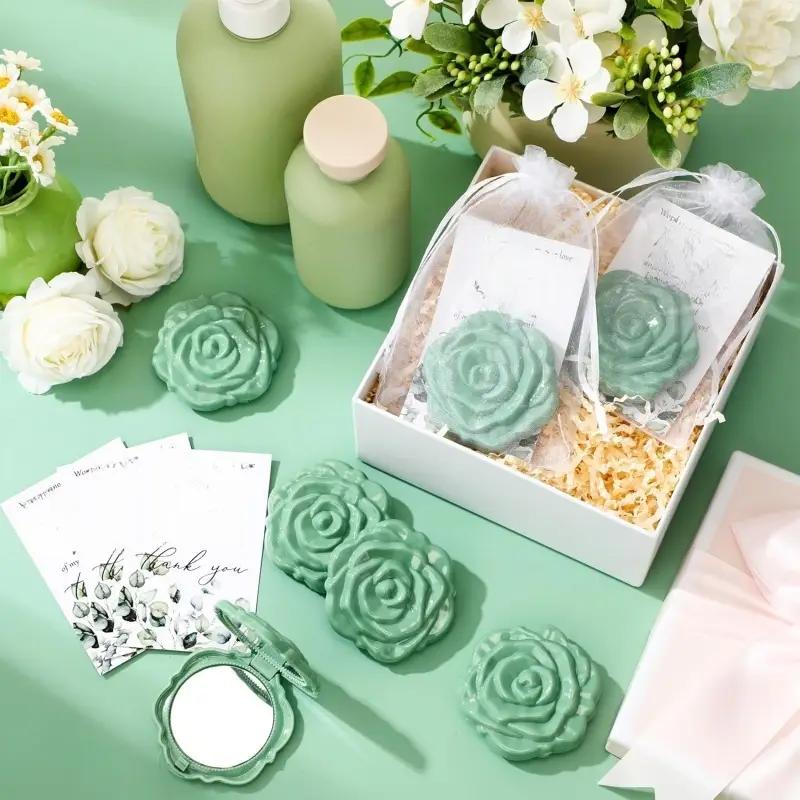 12pcs Pink Rose Compact Pocket Mirrors 3D Floral Compact Small Mirror Plastic Frame Folding Double-Sided Handheld Makeup Mirrors