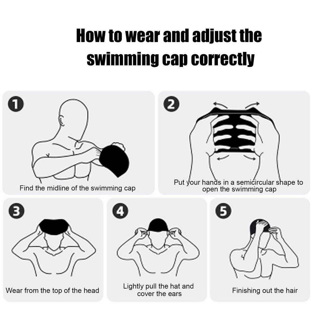 Waterproof Silicone Swimming with Ear 3D Strong Elasticity Hair Swimming Hat for Adults