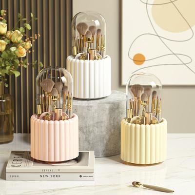 Organizzatore Cosmetico da Tavolo Portatile Porta Rossetti Pennelli Rotante a 360° Antipolvere Lusso Porta Pennelli Scatola Porta Pennelli Trucco