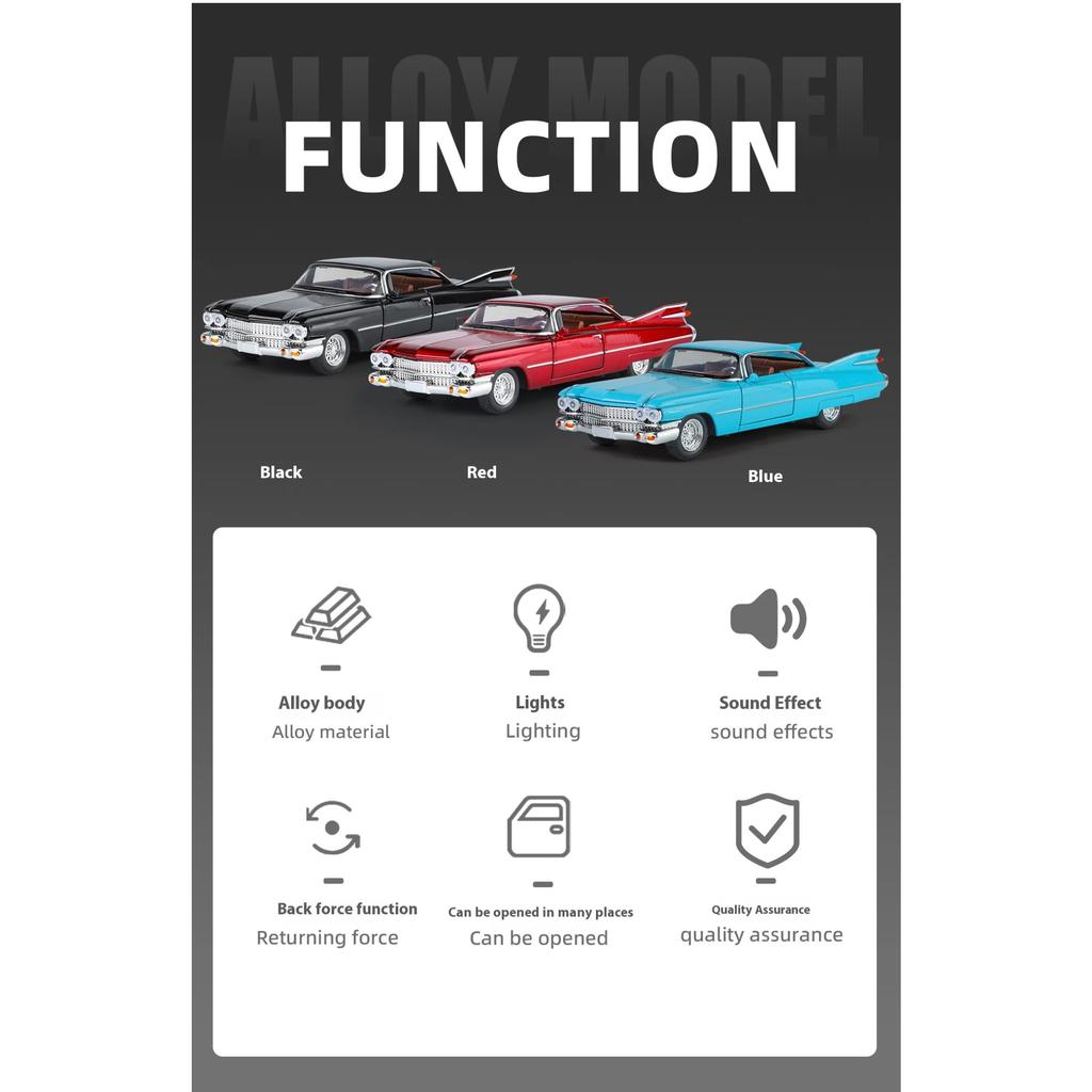 1/32 Cool Cadillac Big Rocket Alloy Model Car, High-quality Alloy Car Toys, Exquisite Decorations, Christmas Gifts