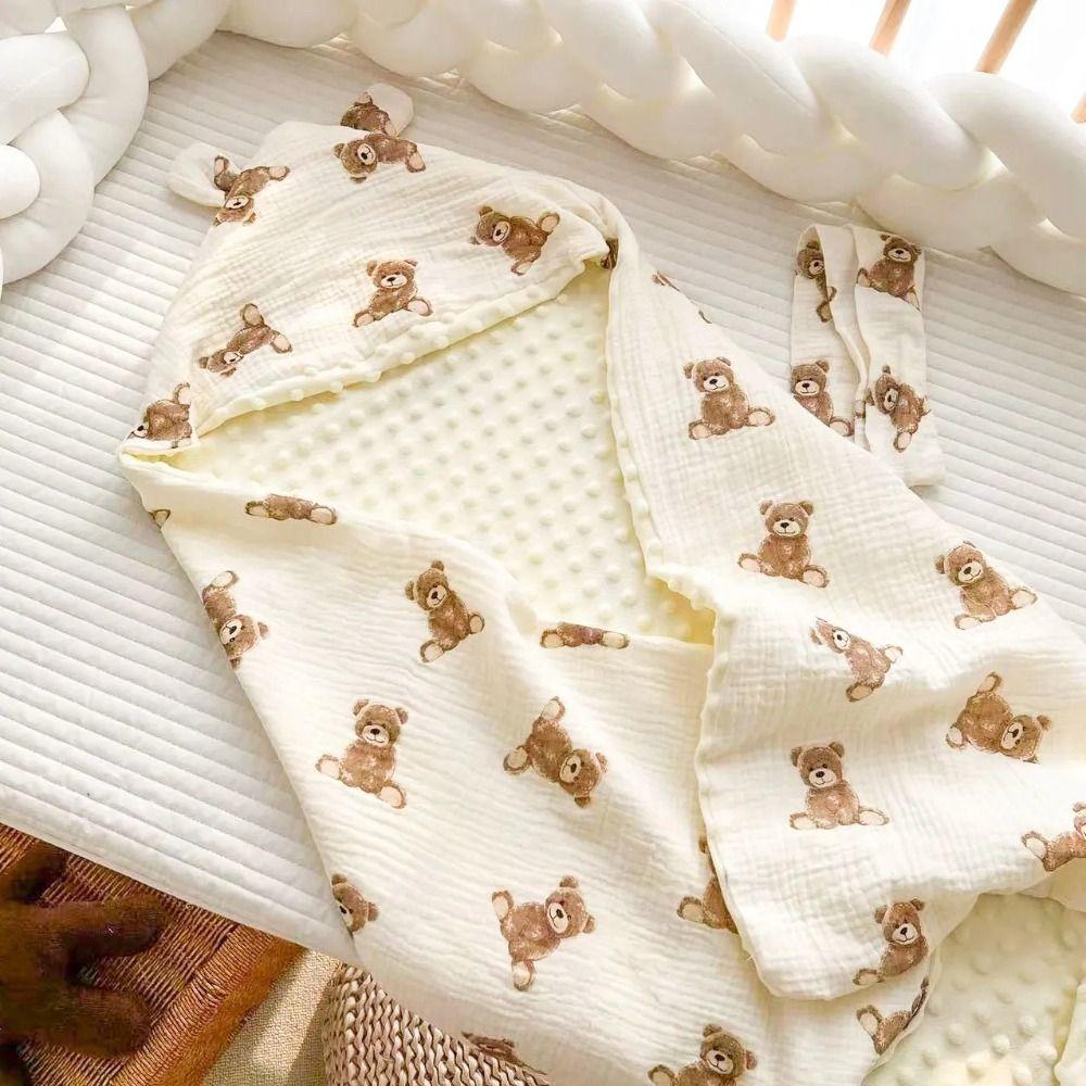 Pure Cotton Baby Crepe Cloth Little Bear Printed Baby Swaddle Cloth  Swaddling Use