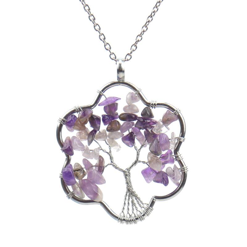 

Hand Winding Tree Roots Snowflake Tree Of Life Necklace Gravel Crystal Pendant N70 аметист