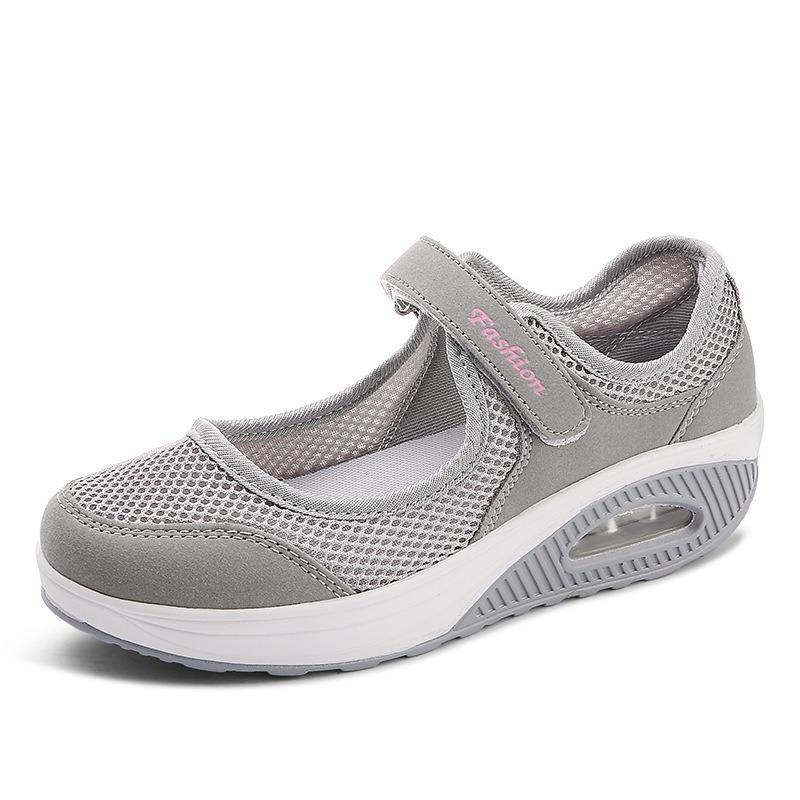 Large size single shoes women's new air cushion low-top Velcro light mouth single shoes solid color mesh women's shoes