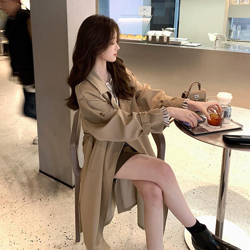 White Trench Coat for Women New Style British Retro Spring and Autumn Style Mid-length for Small People