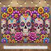2D Flat Banner 1PC - Background for a Halloween Party Featuring Skeleton Flowers - Bright Purple Colorzyc