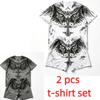 Summer Fashion Y2K Vintage Cross Skull Wings Graphic Printed Round Neck Short Sleeved T-Shirt And Shorts Set Men's and Women's T-shirt Shorts Set