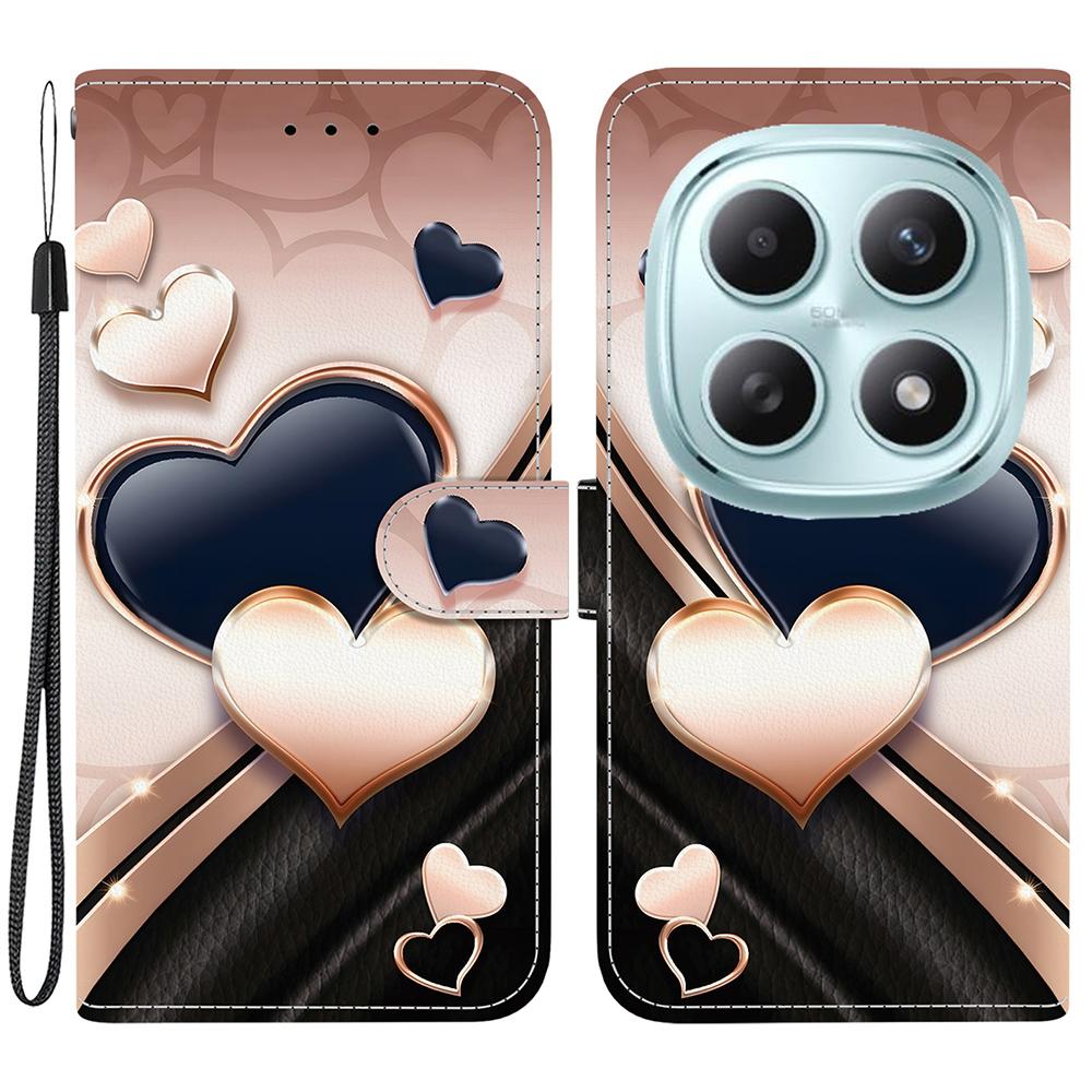 Pro Xiaomi Poco M8 5G/Redmi Note 15 5G (Globální) Kožené pouzdro Stojan Peněženka Vzorový potisk Kryt na telefon s poutkem na zápěstí