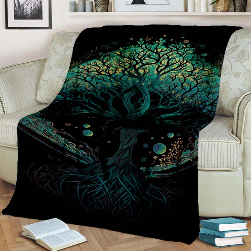 Tree of Life Mystical Celtic Art Print Flannel Blanket Cozy Warm Throw Sofa Bedroom Present Indoor Home Party Lounge Decor