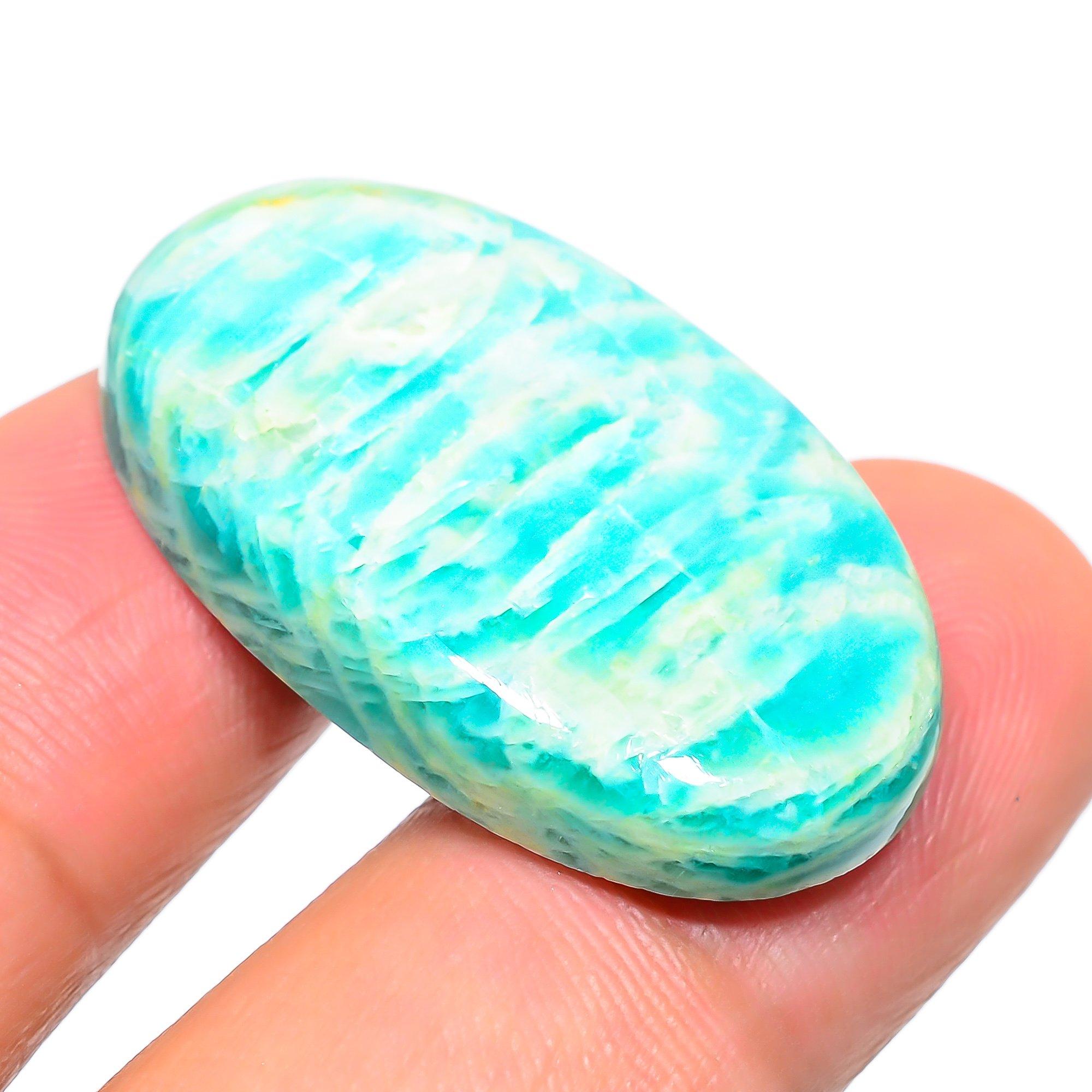 

Natural Amazonite 1.9x3.4cm Cabochon Fine Loose Gemstone 35.45Cts. V3N84 синій