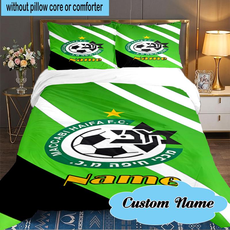 Custom Name Maccabi Football Crest Bedding Set 3pcs, Bedding Set Including 1pc Duvet Cover And 2pcs Pillowcases for Bedroom, Dormitory Gift