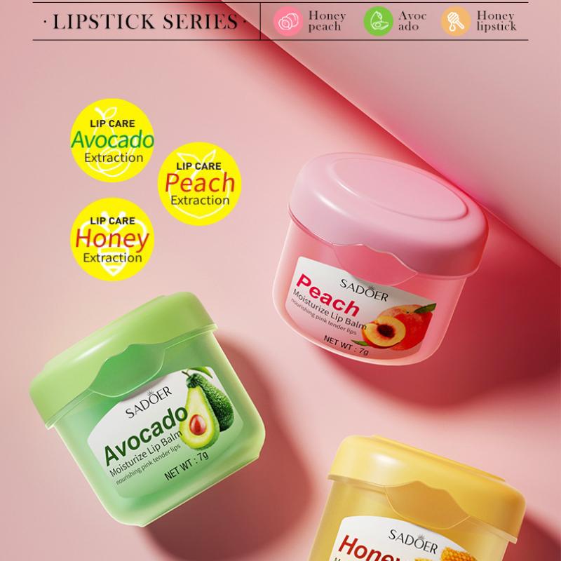 Balzám na rty SADOER Med Hydratační Avokádo Proti suchým popraskaným Rtům Broskvová Maska na rty